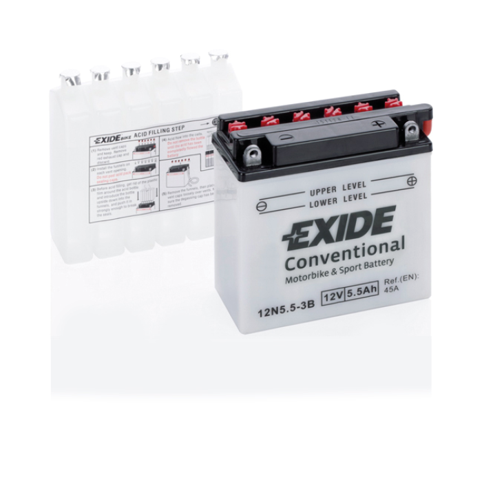 Batterie moto Exide 12N5.5-3B 12 V 6 Ah 45 A – Plomb-acide (électrolyte liquide)