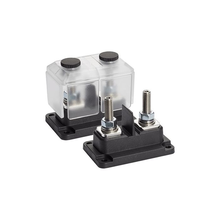 Stud double isolé 2 x M8 inox avec capot transparent 
