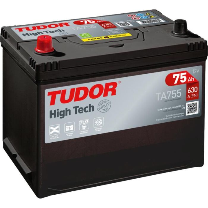 Batterie de démarrage Tudor High Tech TA755 12 V 75 Ah 630 A – Plomb-acide (sans entretien)