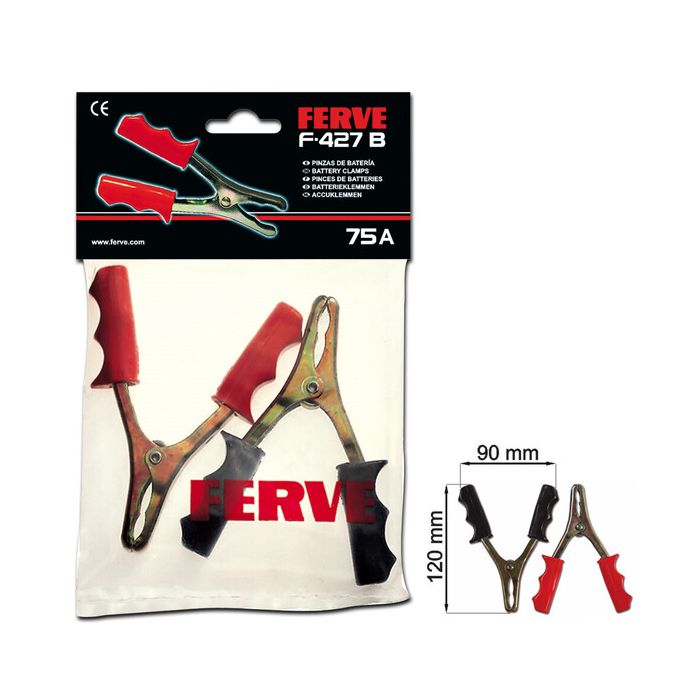 Pinces de batterie crocodile 75 A Ferve F-427B (jeu de 2) 