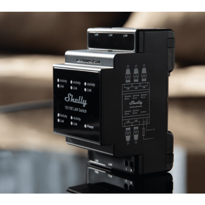 Switch Ethernet Shelly 5 ports RJ45 pour rail DIN 