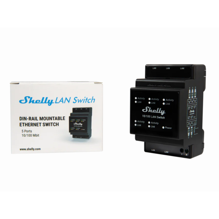 Switch Ethernet Shelly 5 ports RJ45 pour rail DIN 