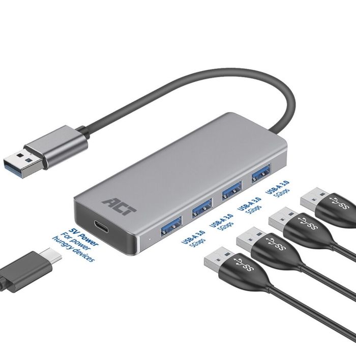 Hub USB 3.2 ACT 4 ports USB-A avec adaptateur secteur et câble 
