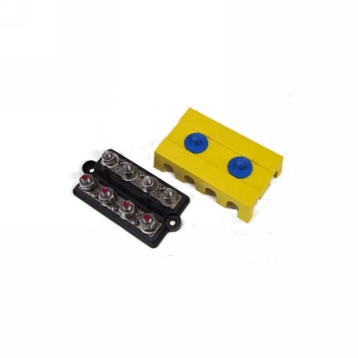Barre de distribution DC 4x M10 (+) et 4x M8 (-) avec capot de protection 