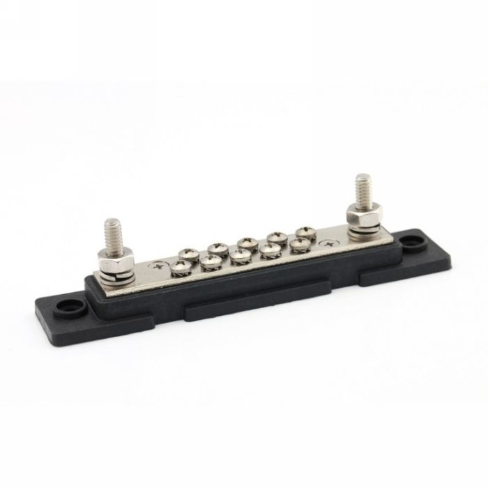Barre de distribution DC 2 x M6 et 10 x M4 noire avec capot 
