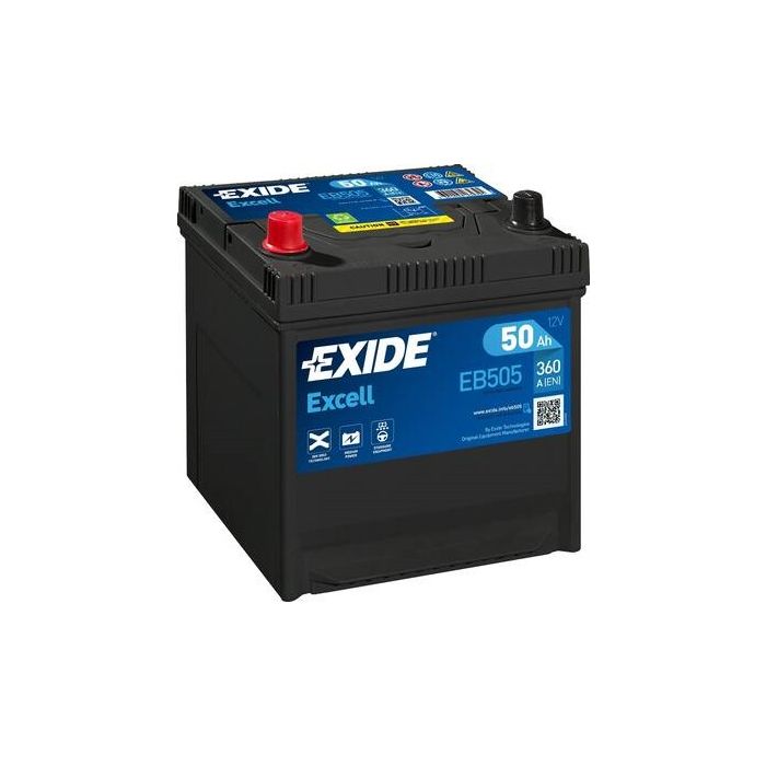 Batterie de démarrage Exide Excell EB505 12 V 50 Ah 360 A – Plomb-acide (sans entretien)