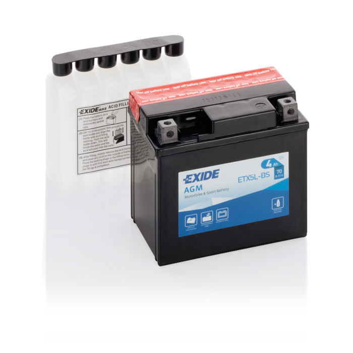Batterie moto Exide ETX5L-BS 12 V 4 Ah 70 A – AGM