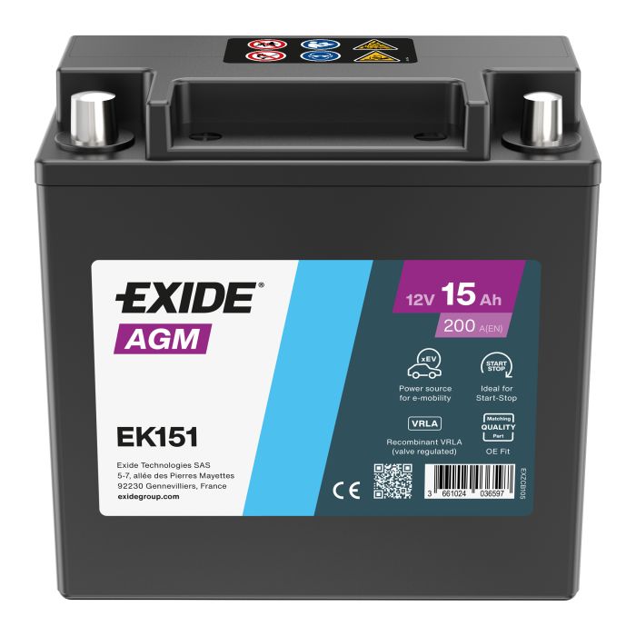 Batterie auxiliaire AGM Exide EK151 12 V 15 Ah 200 A – AGM