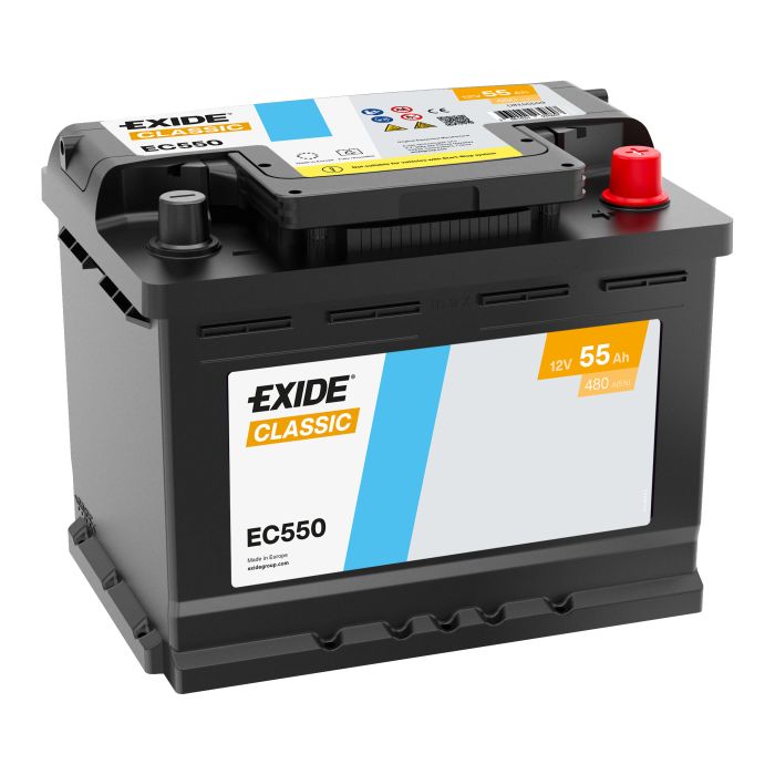 Batterie de démarrage Exide Classic EC550 12 V 55 Ah 460 A – Plomb-acide (sans entretien)