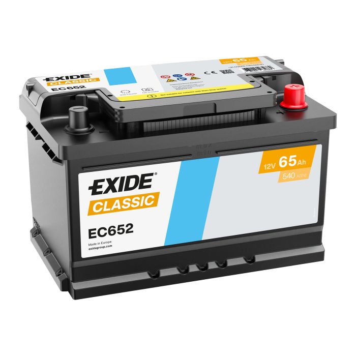 Batterie de démarrage Exide Classic EC652 12 V 65 Ah 540 A – Plomb-acide (sans entretien)