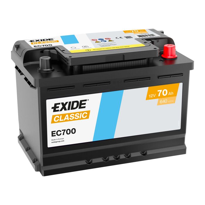 Batterie de démarrage Exide Classic EC700 12 V 70 Ah 640 A – Plomb-acide (sans entretien)