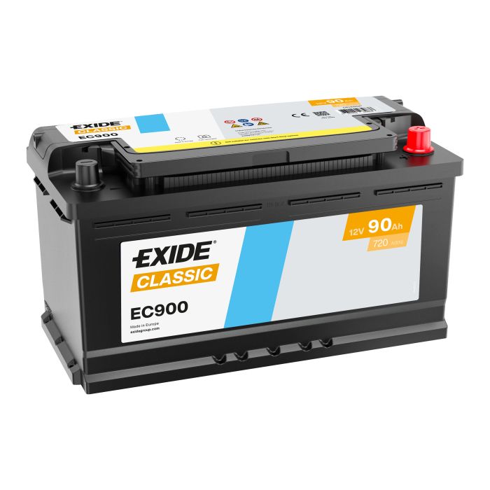 Batterie de démarrage Exide Classic EC900 12 V 90 Ah 720 A – Plomb-acide (sans entretien)