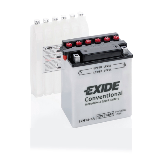 Batterie moto Exide 12N14-3A 12 V 14 Ah 130 A – Plomb-acide (électrolyte liquide)