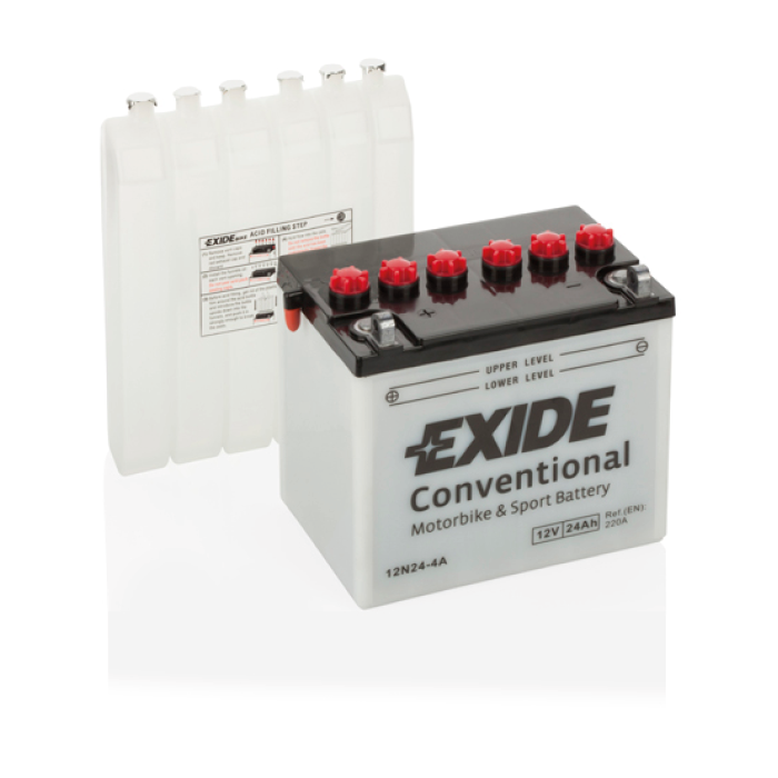 Batterie moto Exide Bike Conventional 12N24-4A 12 V 24 Ah 220 A – Plomb-acide (électrolyte liquide)