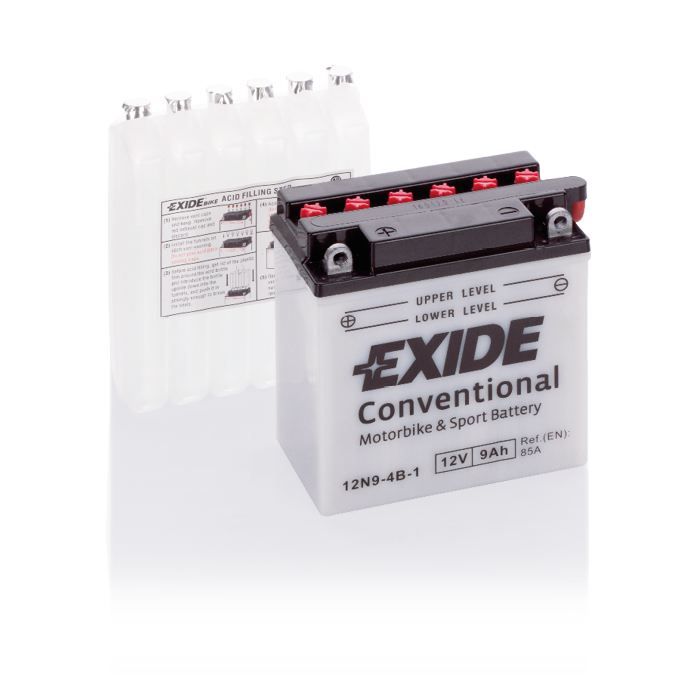 Batterie moto Exide 12N9-4B-1 12 V 9 Ah 85 A – Plomb-acide (électrolyte liquide)