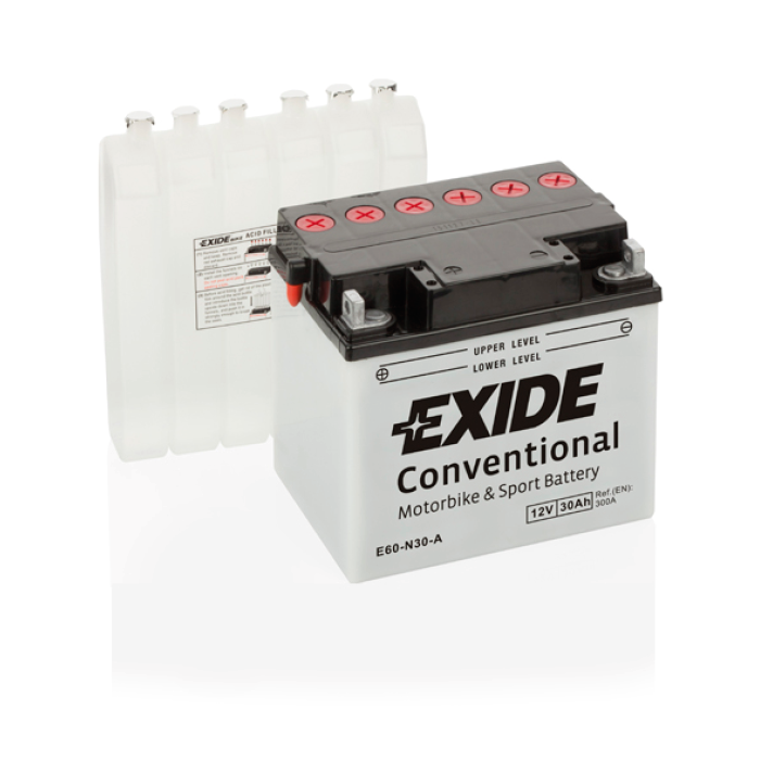 Batterie moto Exide E60-N30-A 12 V 30 Ah 300 A – Plomb-acide (électrolyte liquide)