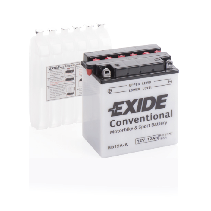 Batterie moto Exide EB12A-A 12 V 12 Ah 165 A – Plomb-acide (électrolyte liquide)