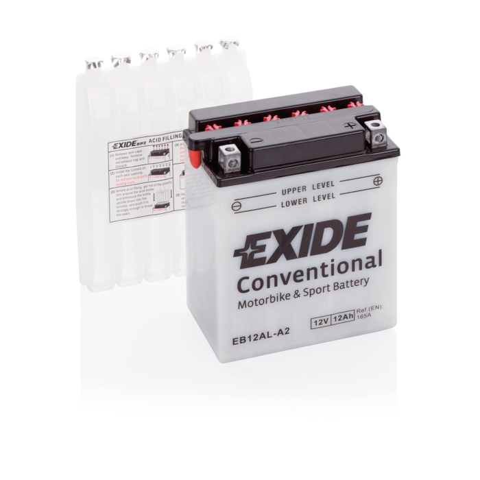 Batterie moto Exide EB12AL-A2 12 V 12 Ah 165 A – Plomb-acide (électrolyte liquide)
