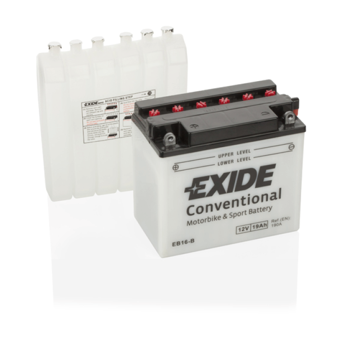 Batterie moto Exide Bike Conventional EB16-B 12 V 19 Ah 190 A – Plomb-acide (électrolyte liquide)
