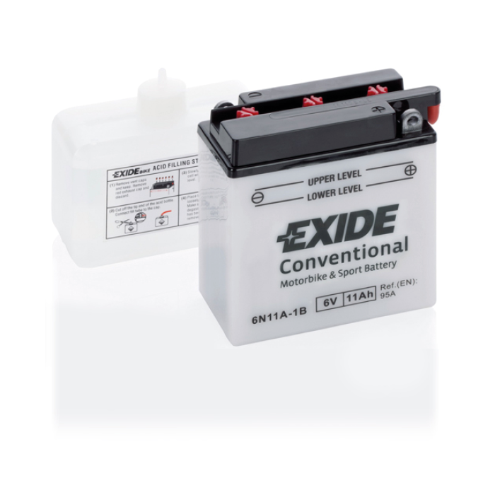 Batterie moto Exide Bike Conventional 6N11A-1B 6 V 11 Ah 95 A – Plomb-acide (électrolyte liquide)