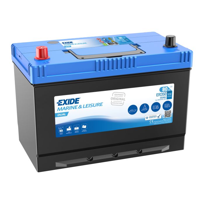 Batterie démarrage & servitude Exide Dual ER350 12 V 80 Ah 510 A – Plomb-acide (sans entretien)