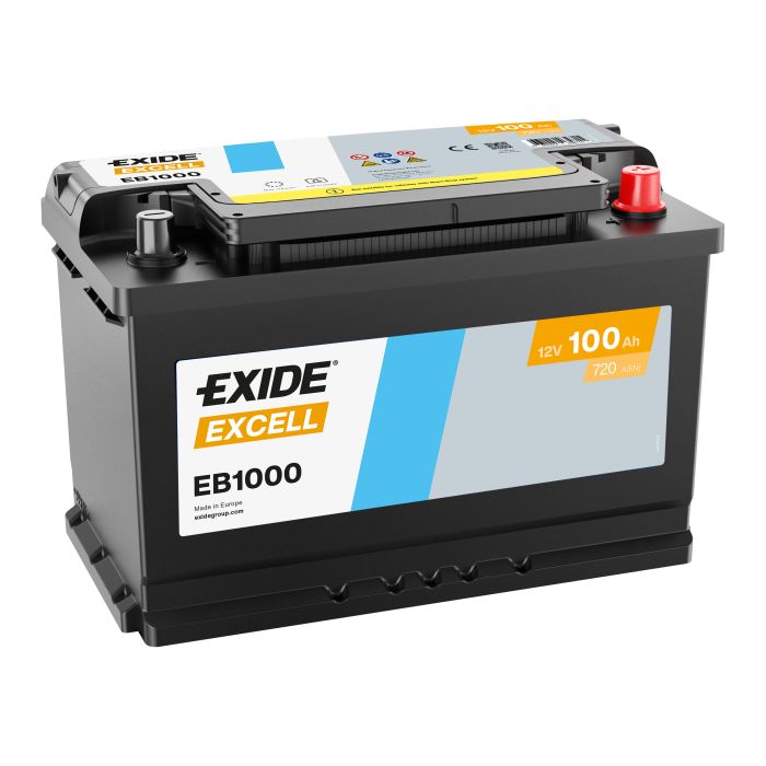 Batterie de démarrage Exide Excell EB1000 12 V 100 Ah 720 A – Plomb-acide (sans entretien)