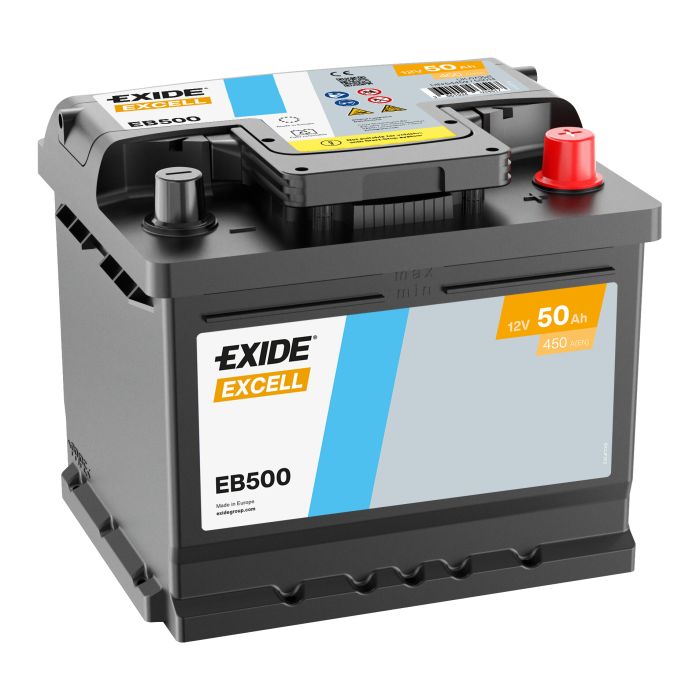 Batterie de démarrage Exide Excell EB500 12 V 50 Ah 450 A – Plomb-acide (sans entretien)