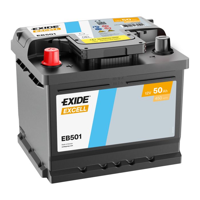 Batterie de démarrage Exide Excell EB501 12 V 50 Ah 450 A – Plomb-acide (sans entretien)