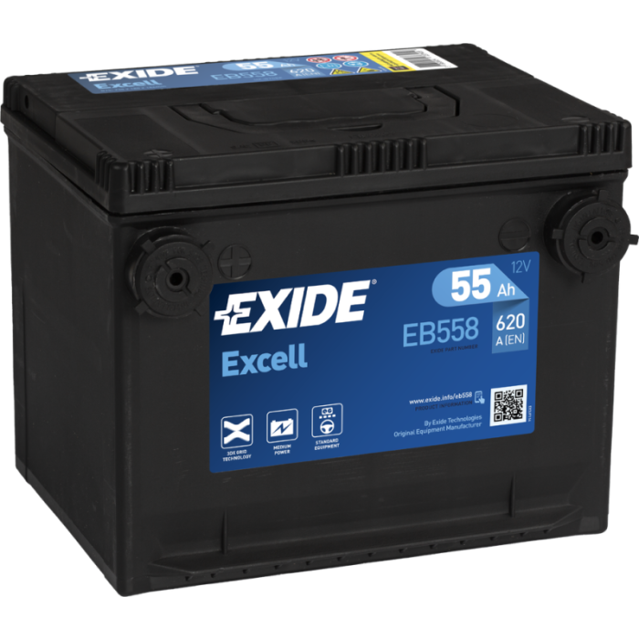 Batterie de démarrage Exide Excell EB558 12 V 55 Ah 620 A – Plomb-acide (sans entretien)