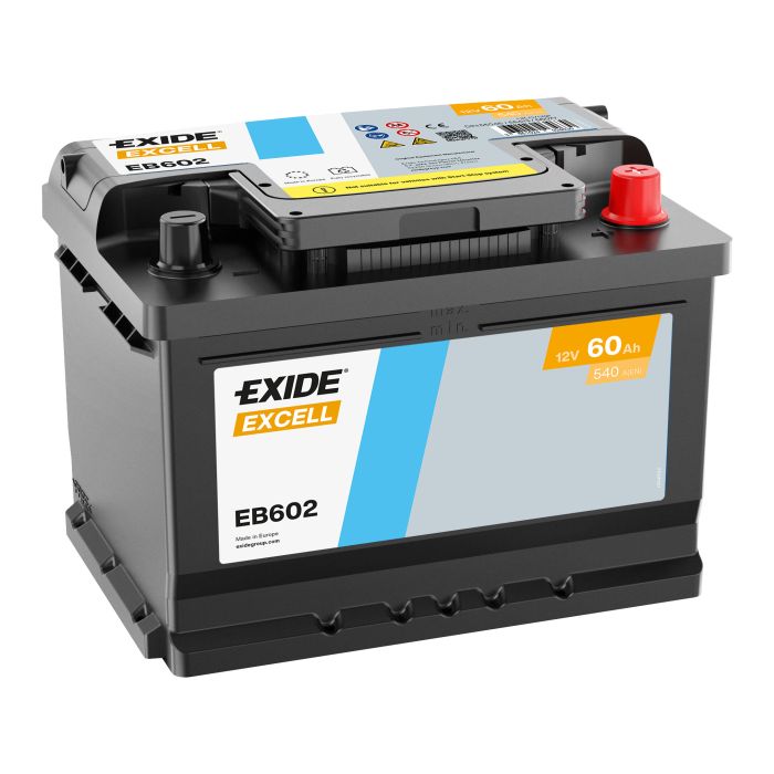 Batterie de démarrage Exide Excell EB602 12 V 60 Ah 540 A – Plomb-acide (sans entretien)