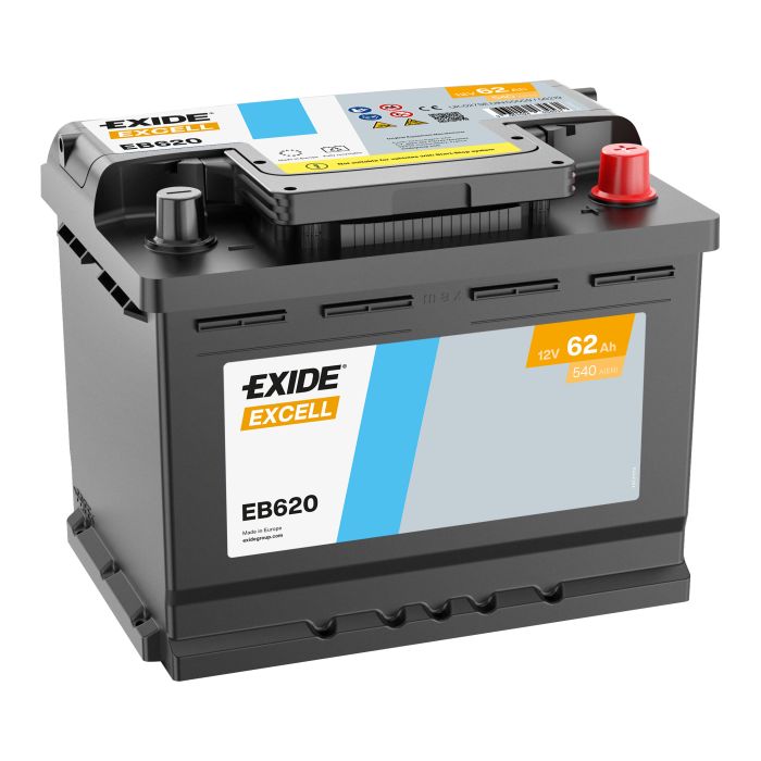 Batterie de démarrage Exide Excell EB620 12 V 62 Ah 540 A – Plomb-acide (sans entretien)