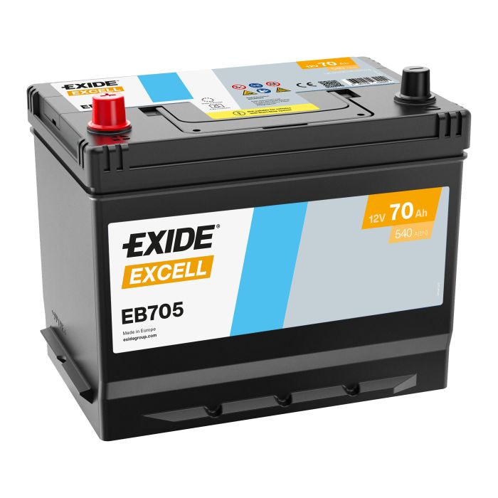 Batterie de démarrage Exide Excell EB705 12 V 70 Ah 540 A – Plomb-acide (sans entretien)