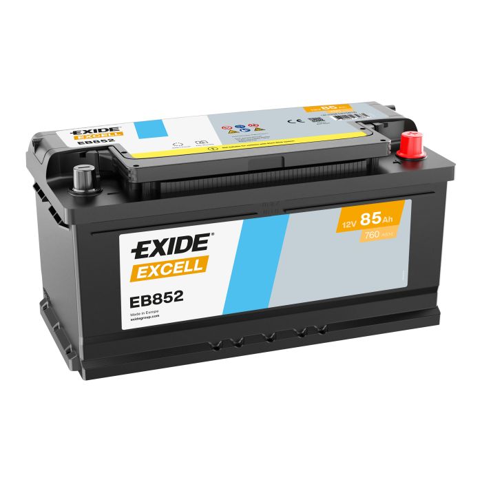 Batterie de démarrage Exide Excell EB852 12 V 85 Ah 760 A – Plomb-acide (sans entretien)