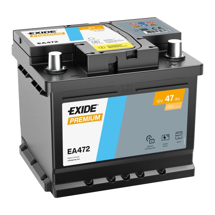 Batterie de démarrage Exide Premium EA472 12 V 47 Ah 450 A – Plomb-acide (sans entretien)