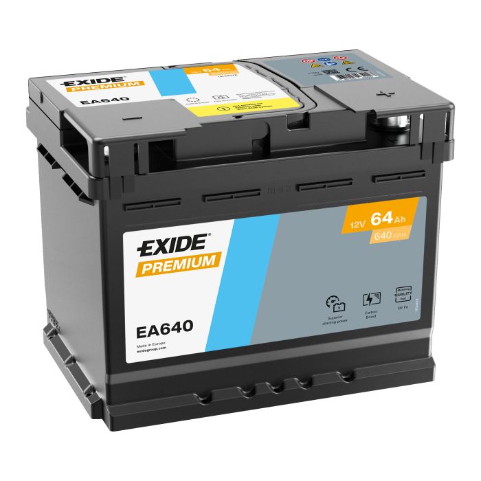 Batterie de démarrage Exide Premium EA640 12 V 64 Ah 640 A – Plomb-acide (sans entretien)