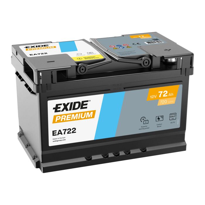 Batterie de démarrage Exide Premium EA722 12 V 72 Ah 720 A – Plomb-acide (sans entretien)