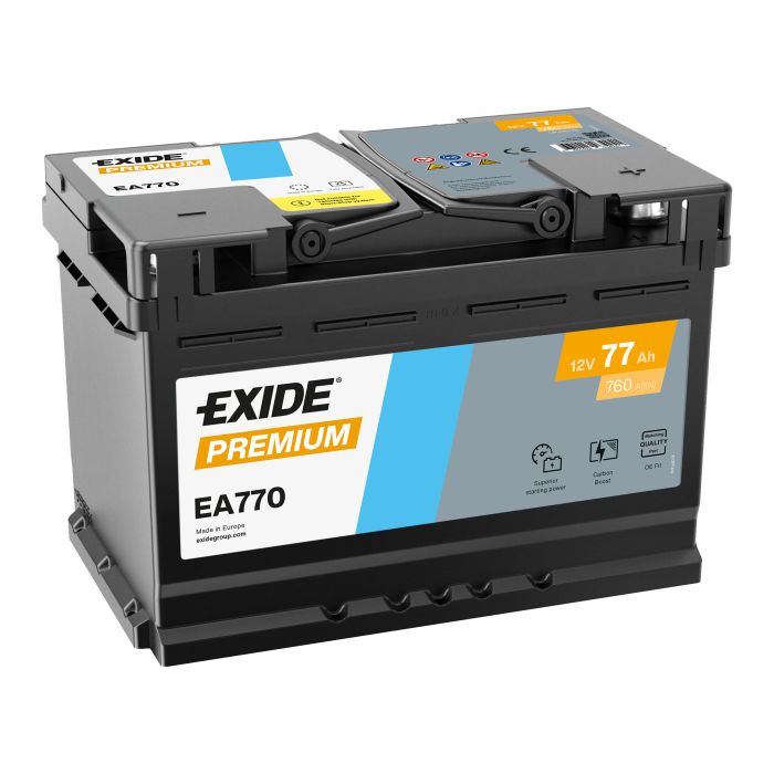 Batterie de démarrage Exide Premium EA770 12 V 77 Ah 760 A – Plomb-acide (sans entretien)