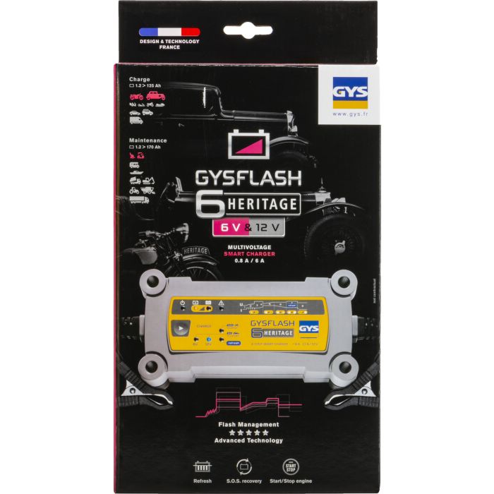 Chargeur de batterie Gys Gysflash 6A Heritage 6 V 1,2 à 125 Ah 