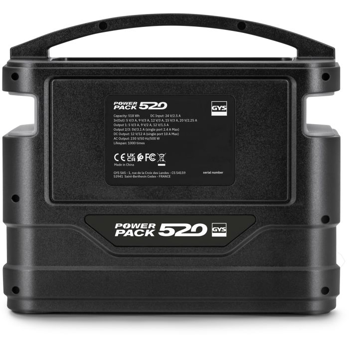 Source d'énergie mobile Gys Power Pack 520 avec convertisseur DC/AC 