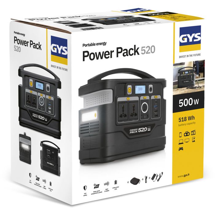 Source d'énergie mobile Gys Power Pack 520 avec convertisseur DC/AC 