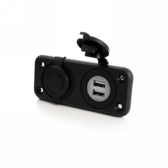 Prise encastrable 2 ports USB et allume-cigare avec couvercle 10-30 V 