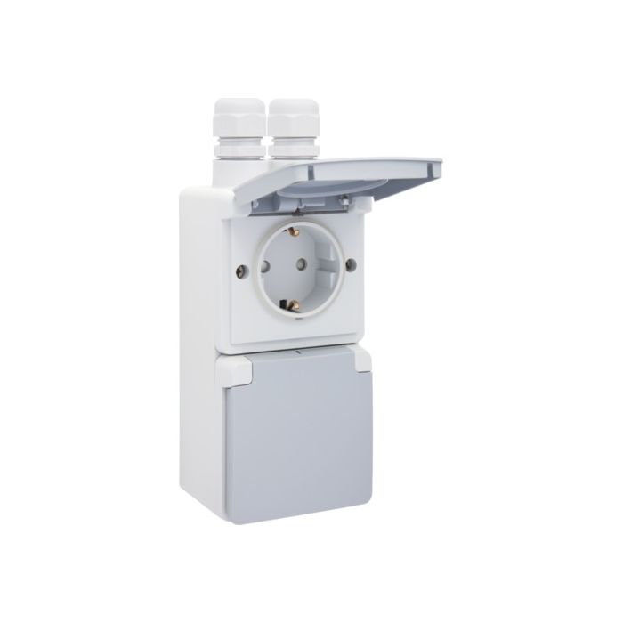 Prise double verticale étanche Niko 16 A 250 V IP55 entrées M20 