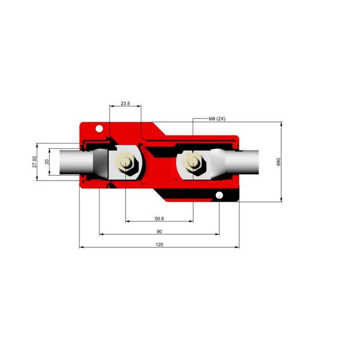 Porte-fusible MEGA rouge 12-48 V, fusibles 40 à 500 A, bornes M8 