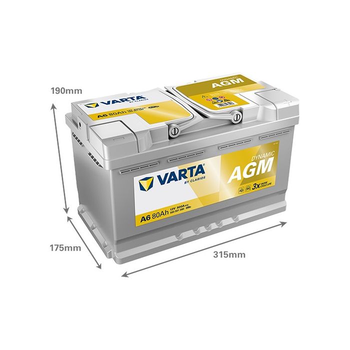 Batterie Start & Stop AGM Varta Dynamic A6 12 V 80 Ah 800 A – AGM