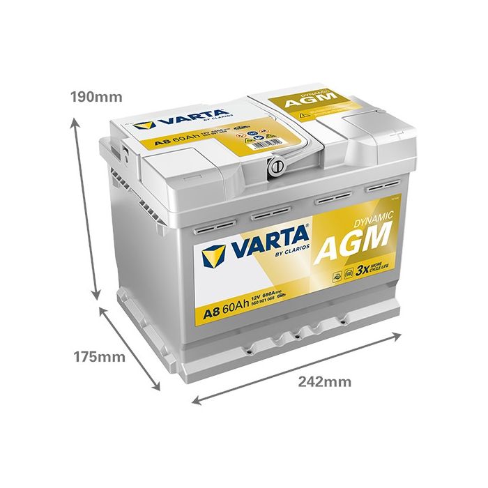 Batterie Start & Stop AGM Varta Dynamic A8 12 V 60 Ah 680 A – AGM