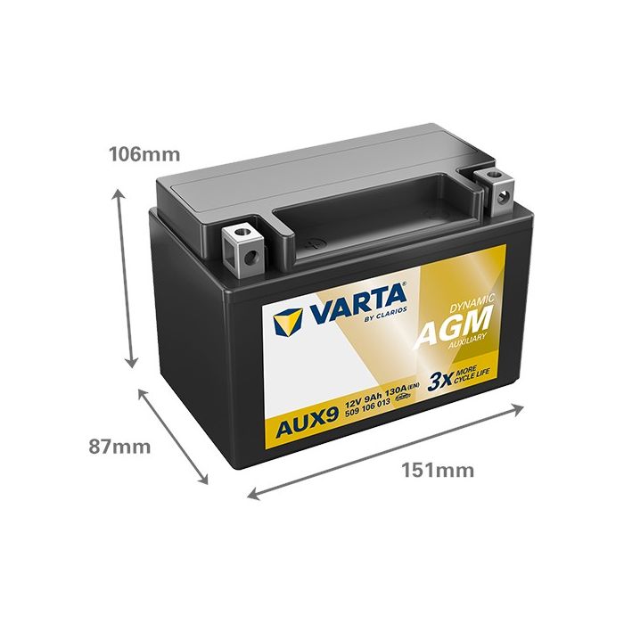 Batterie auxiliaire Varta Dynamic AUX9 12 V 9 Ah 130 A – Plomb-acide (sans entretien)