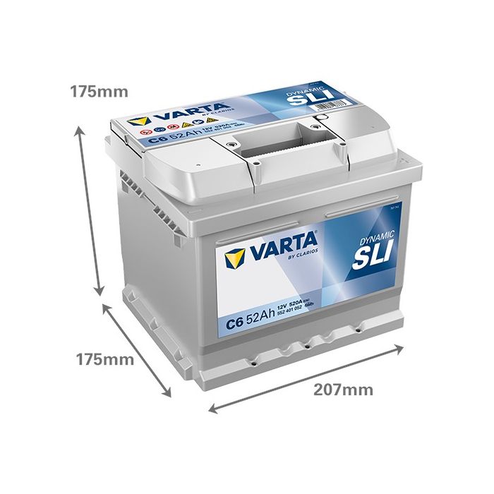 Batterie de démarrage Varta Dynamic C6 12 V 52 Ah 520 A – Plomb-acide (sans entretien)