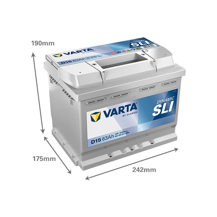 Batterie de démarrage Varta Dynamic D15 12 V 63 Ah 610 A – Plomb-acide (sans entretien)