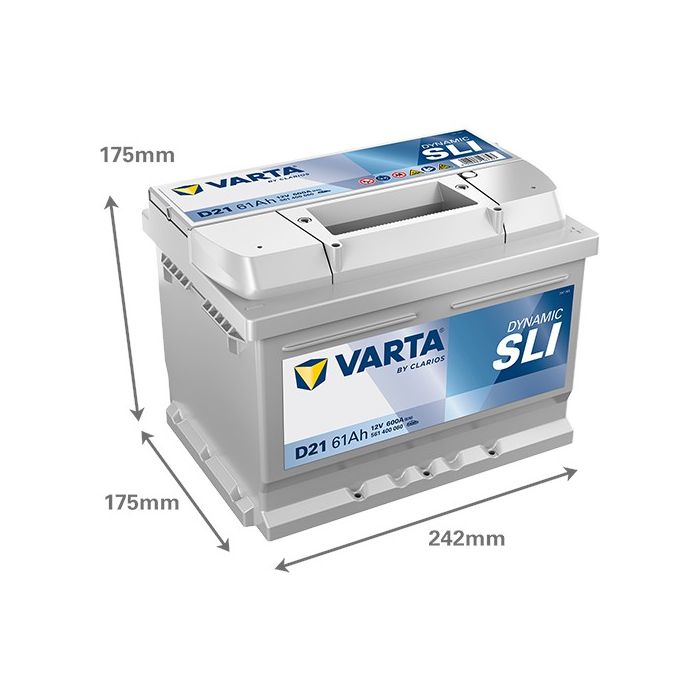 Batterie de démarrage Varta Dynamic D21 12 V 61 Ah 600 A – Plomb-acide (sans entretien)