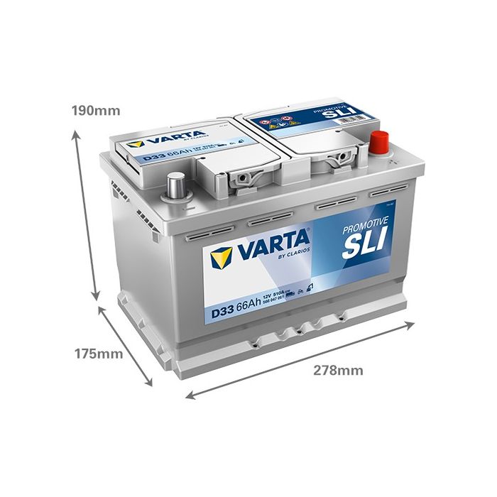 Batterie de démarrage Varta Promotive D33 12 V 66 Ah 510 A – Plomb-acide (sans entretien)